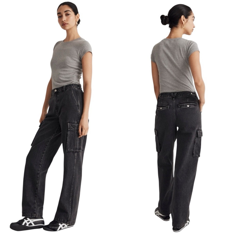 Madewell Low-Slung Straight Cargo Jeans Faded Black Baggy Slouchy Women’s W33P - Picture 4 of 17